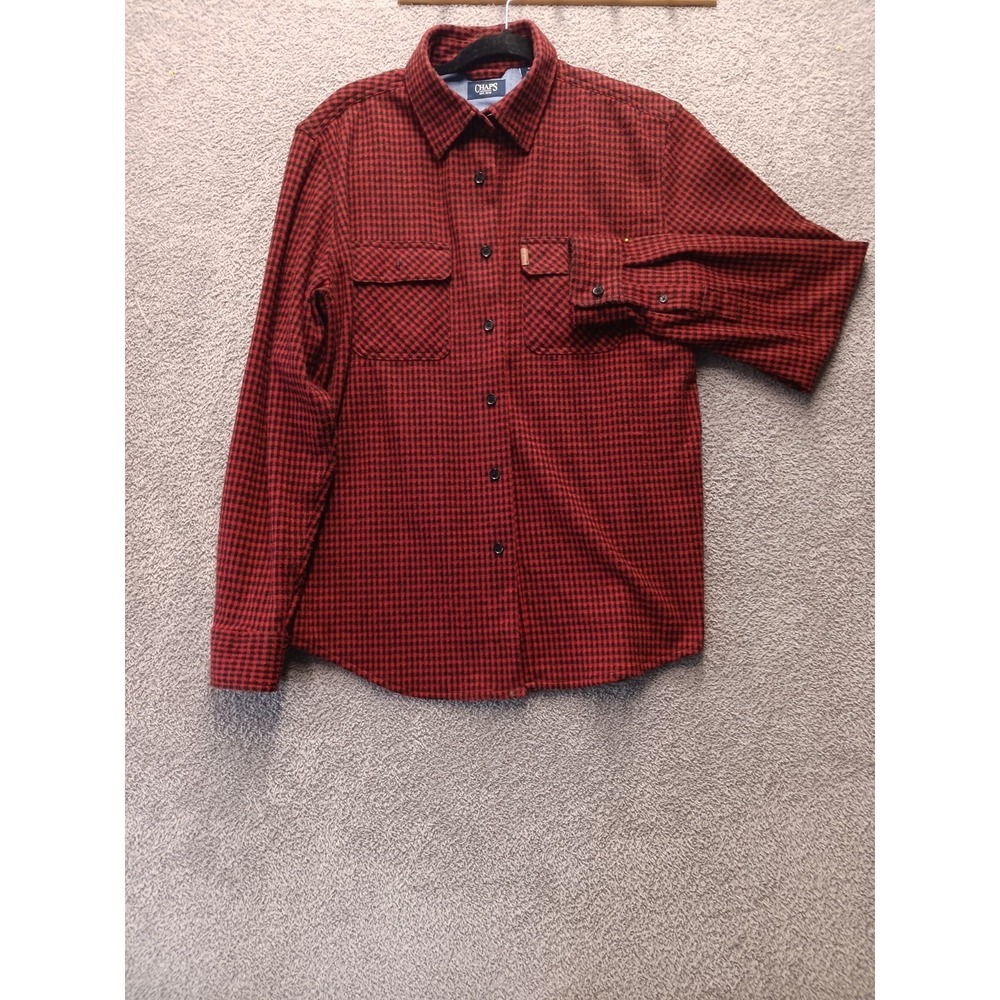 Chaps Buffalo Check Shirt Men M Red Black Stretch